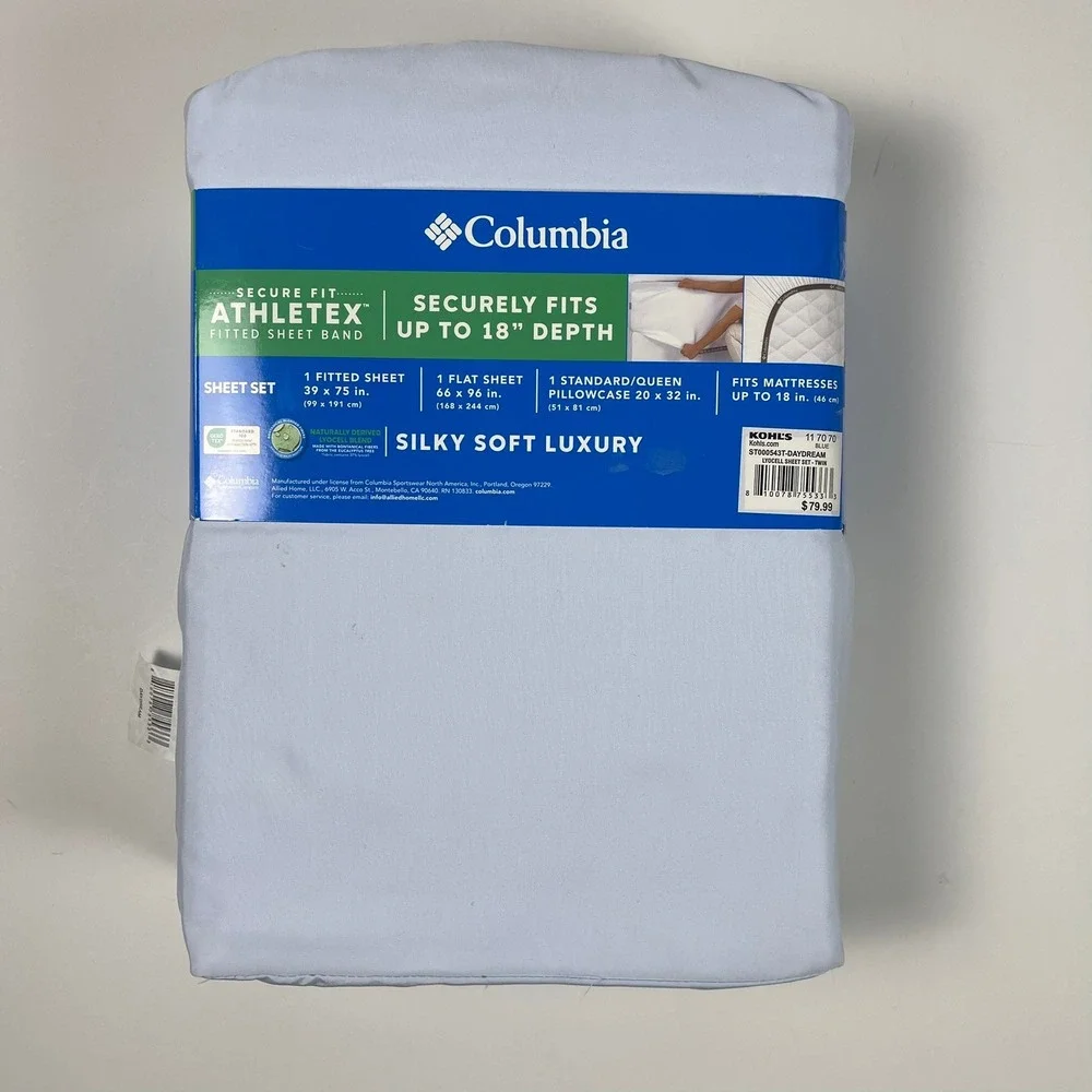 Columbia Silky Soft Luxury Twin Sheet Set Daydream Blue Lyocell Blend 3 Piece
